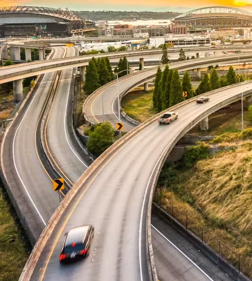 Top view of flyovers with little traffic